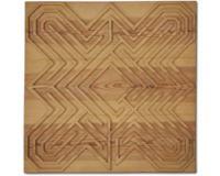 Immagine di scultura in legno labirinto intaglio legno di pino, immagine su sfondo bianco