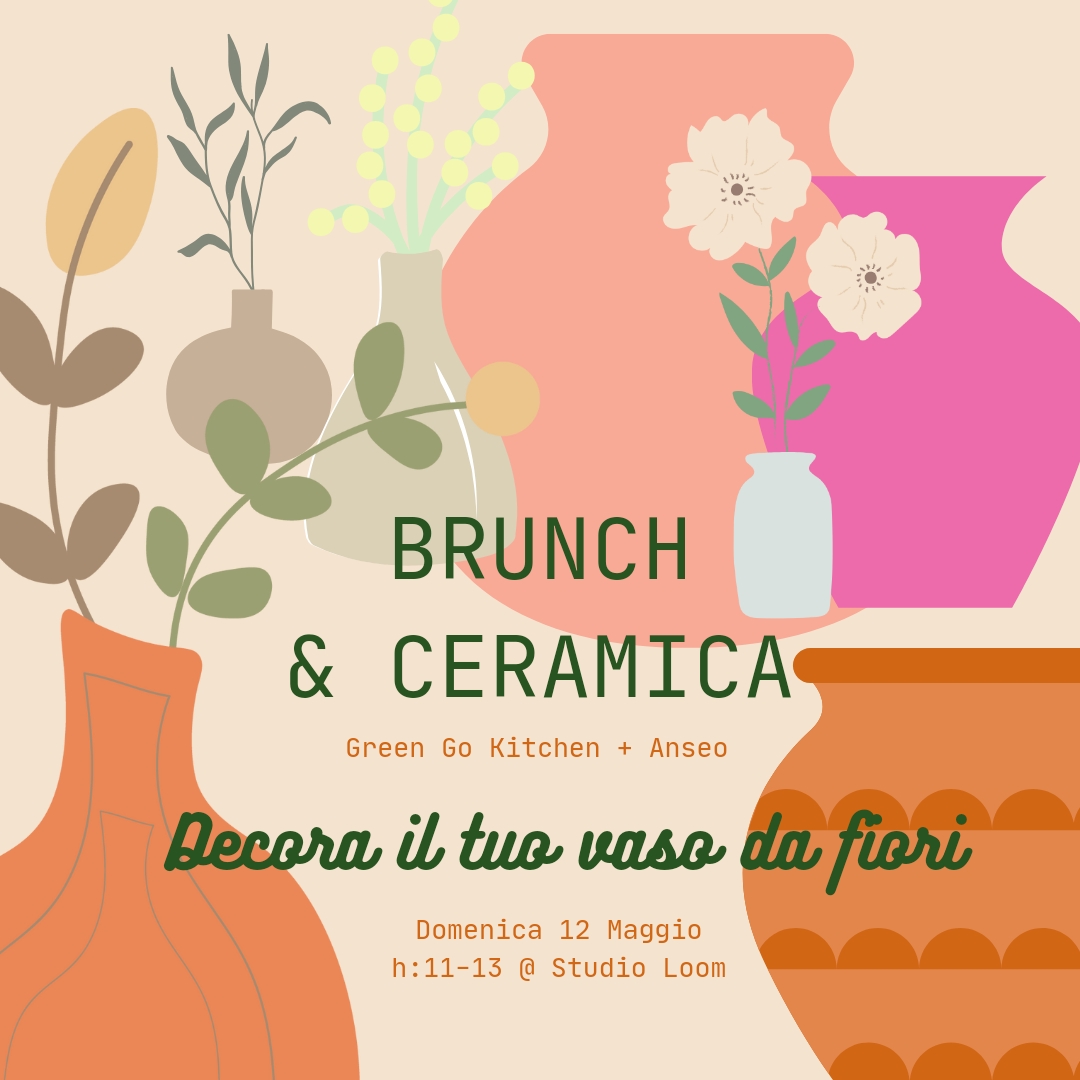 Locandina di corso di ceramica di gruppo con brunch vegan